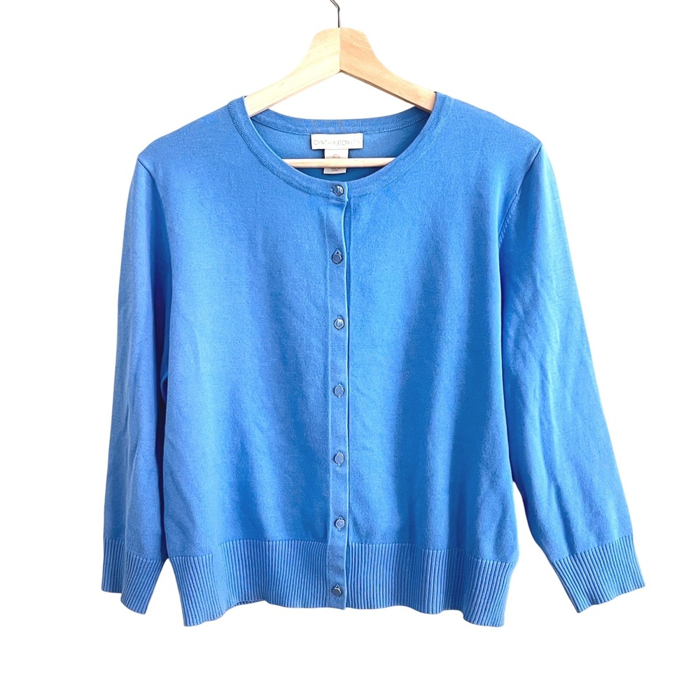 Cynthia Rowley Cardigan L Women 3/4 Sleeve Button Up Blue Classic Preppy Office